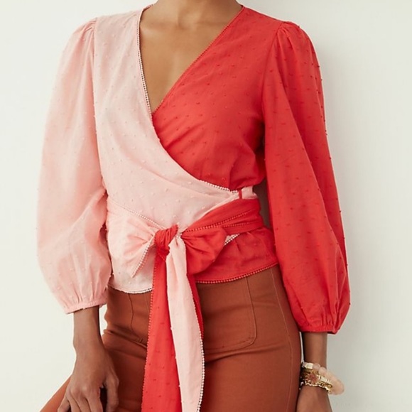 FARM Rio Tops - Farm Rio for Anthropologie Red Pink Blouse Wrap Size Medium
